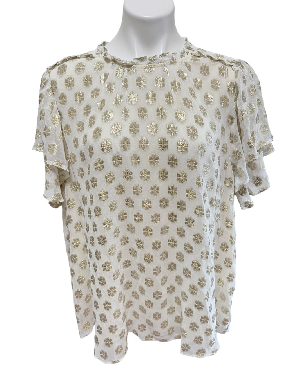 Boden metallic gold floral ruffle neckline and flutter sleeves plus size 20-22